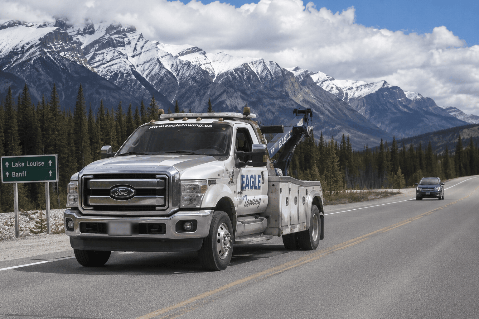 eagle tow truck mountain pickup bow valley